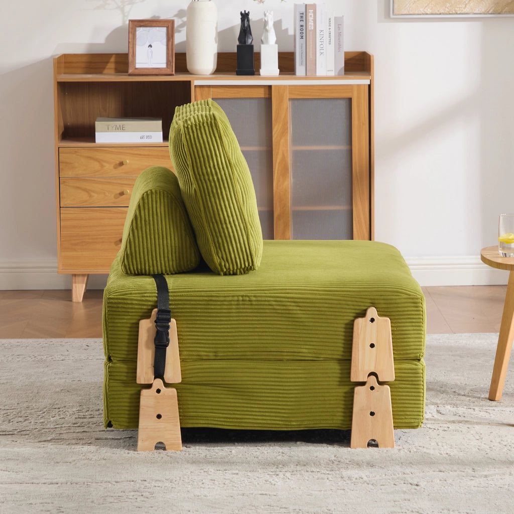 Divano letto singolo in velluto ¨C Minimal ¨C verde, gambe in legno