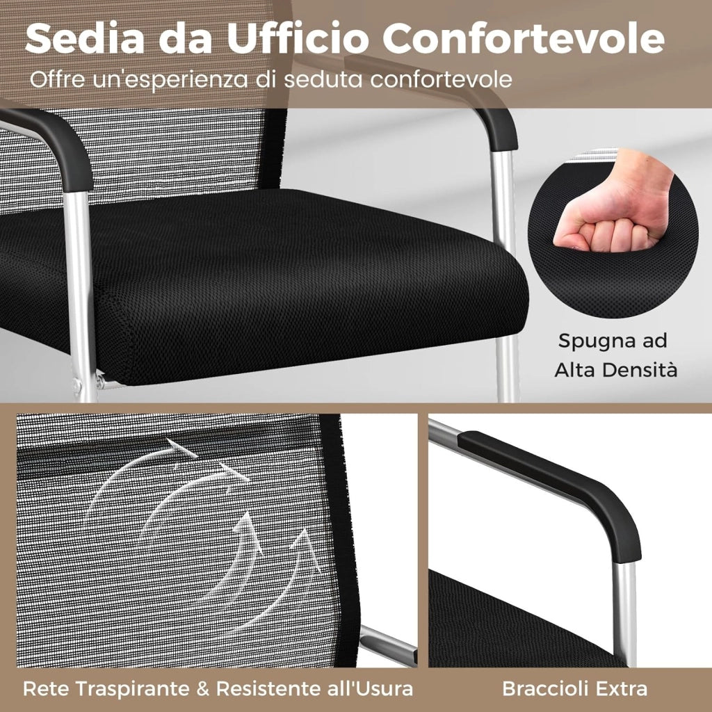 Set di 4 Sedie per Ospiti da Ufficio in Rete, Sedia da Conferenza con Base in Metallo e Braccioli, Poltrona da Ufficio in Rete,per Casa, Sale Conferenza, Portata 150 kg