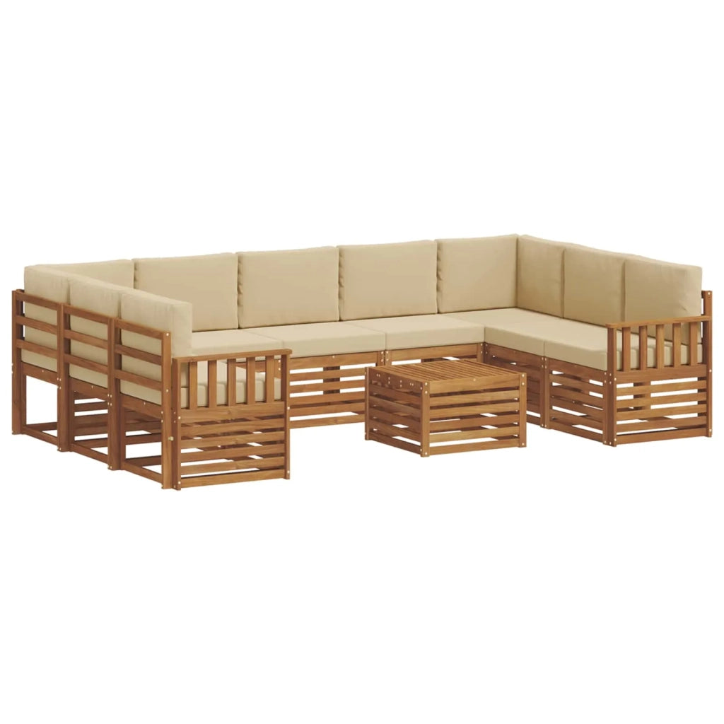 Set divani 10 pcs Naturale e Beige Legno di Acacia Massello