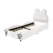 Letto per Bambini 90×200 cm; Letto Singolo Imbottito a Forma di Orso; senza Materasso; Velluto; Bianco