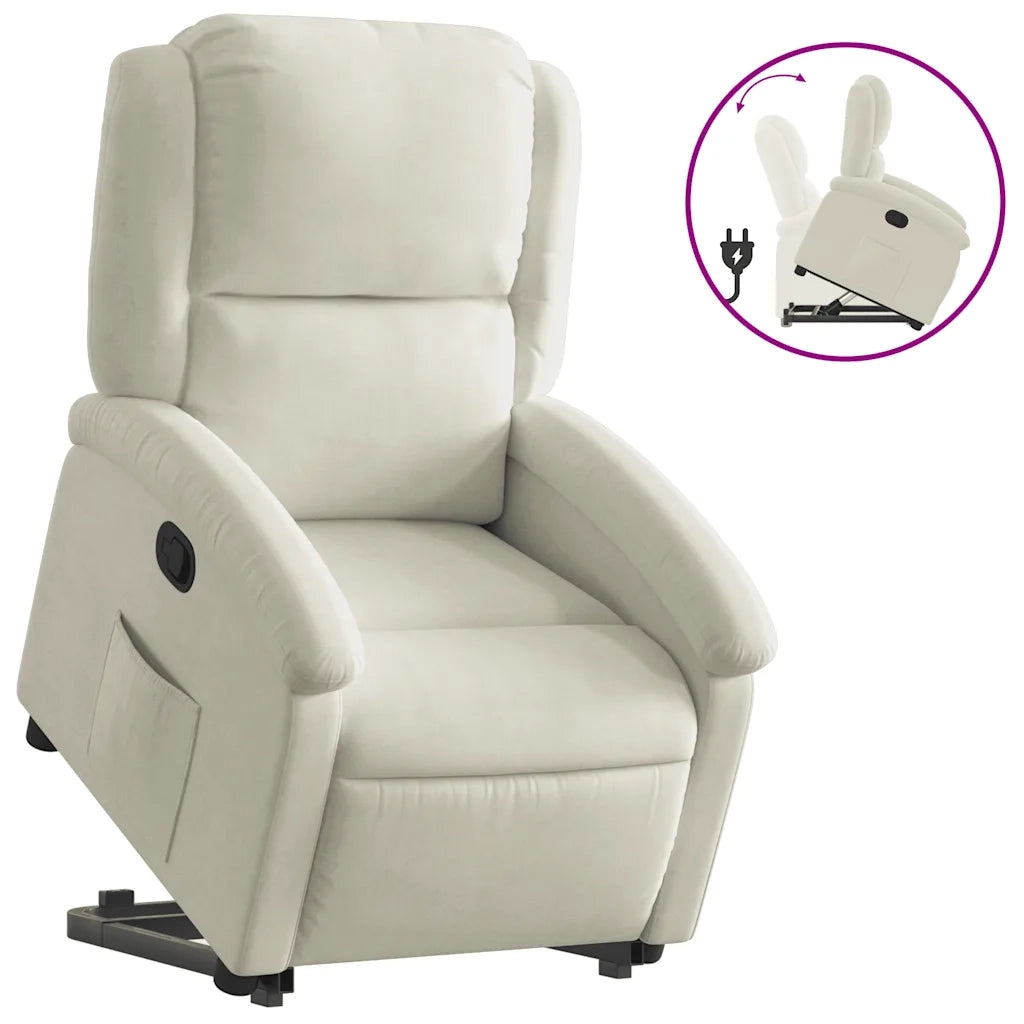 Poltrona Alzapersona Reclinabile Crema in Velluto 3204309