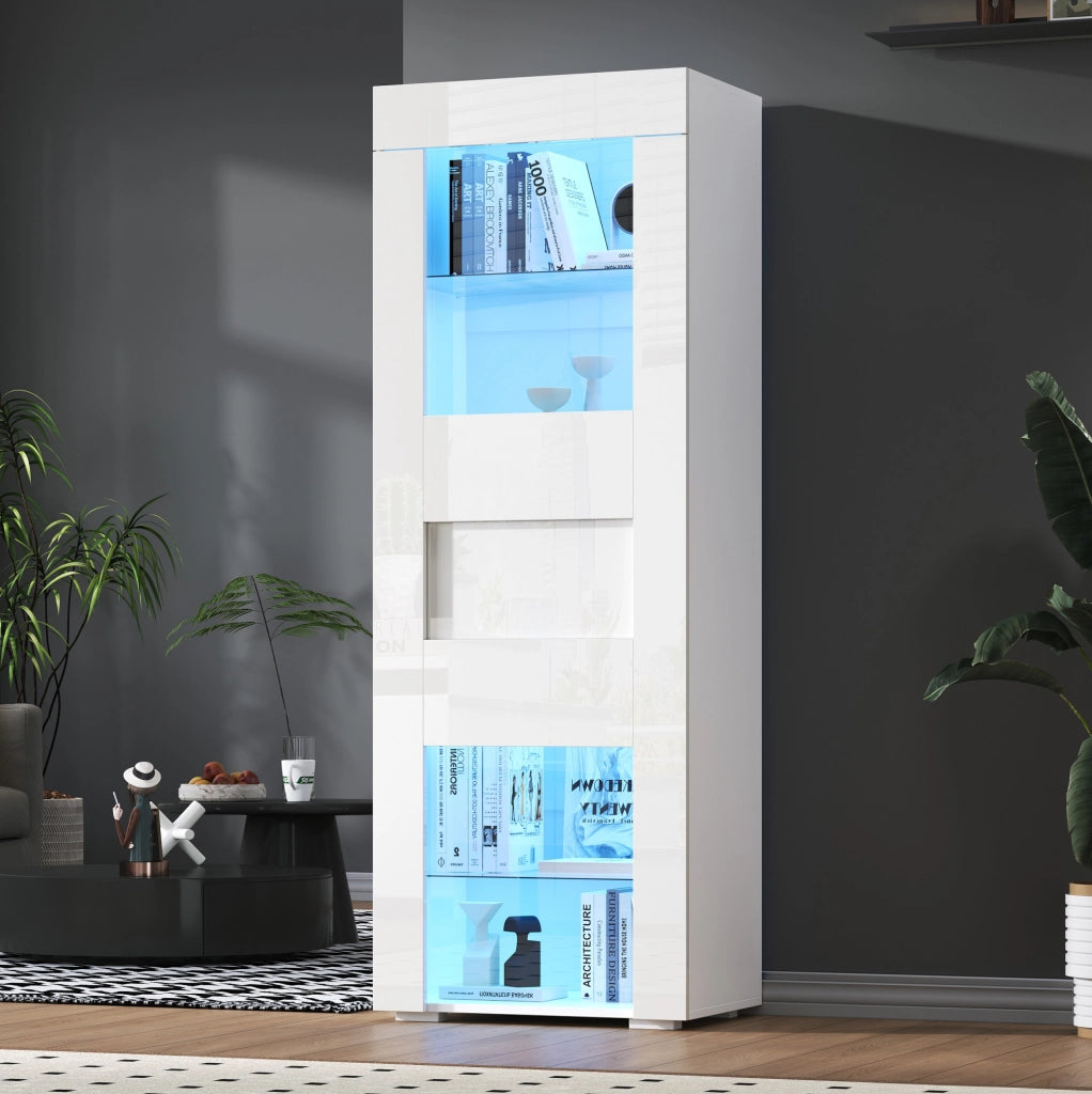 Vetrina alta bianca LED con anta in acrilico, 60x40x170 cm