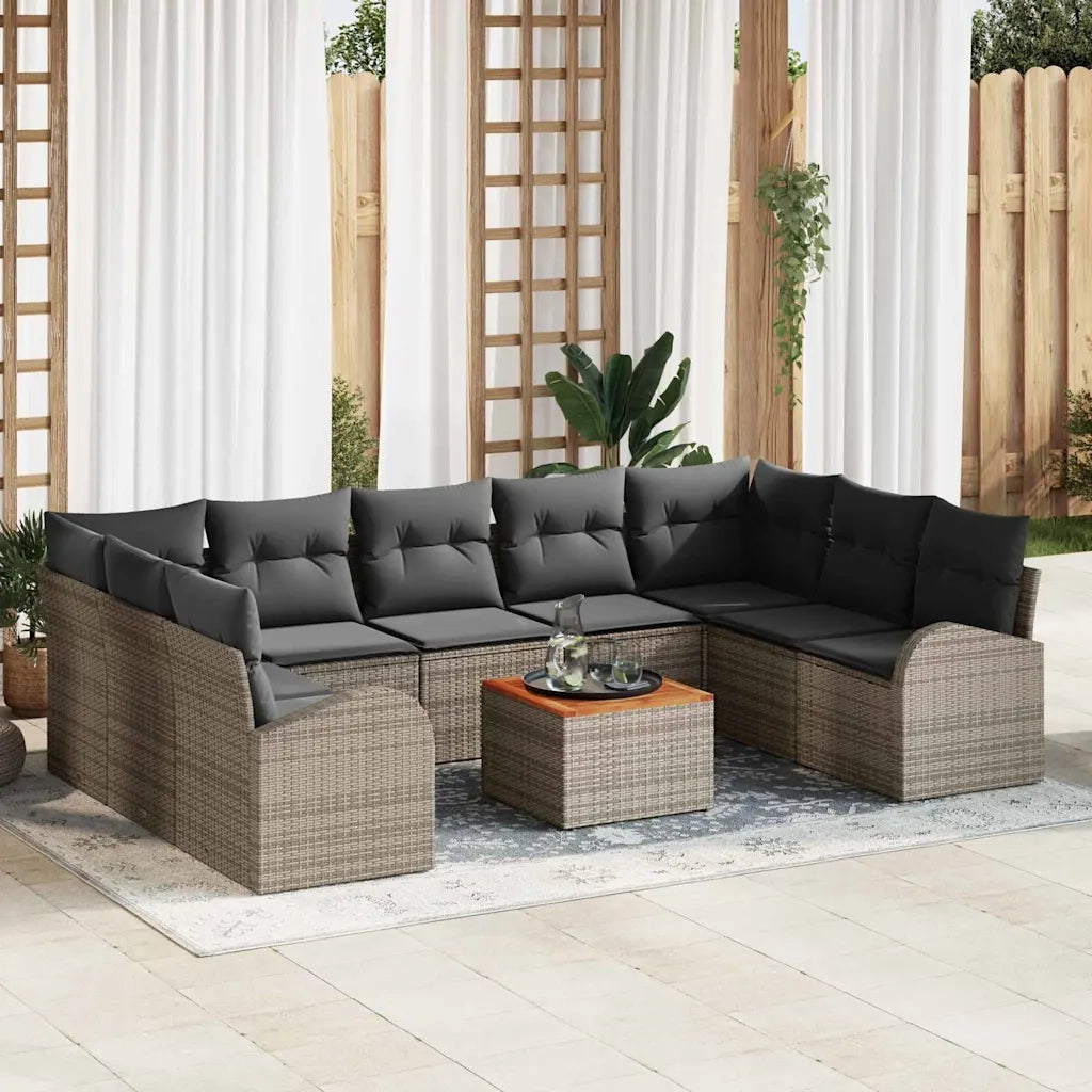 Set Divano da Giardino con cuscino 10 pcs Grigio polyrattan