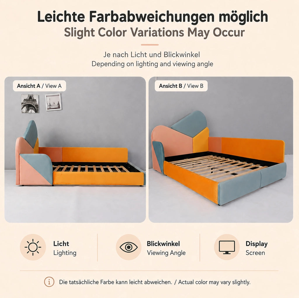 Letto imbottito per bambini 140x200 cm, patchwork multicolore