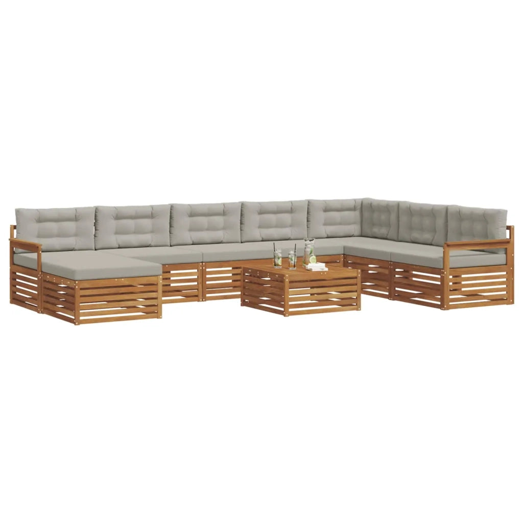 Set di divani da esterno 9 pcs Grigio Naturale e Chiaro