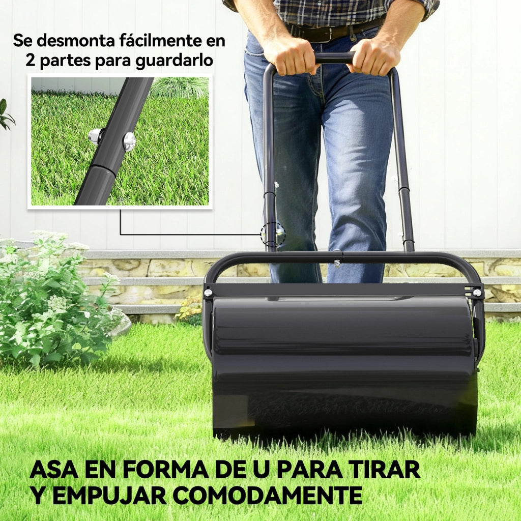 Rullo Compressore da Giardino 38L - Xylo - Riempimento Acqua o Sabbia, Maniglia a U, Nero