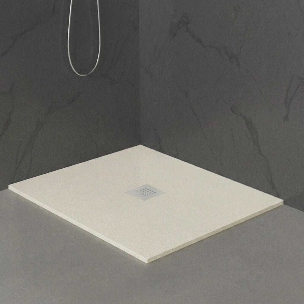 Piatto doccia 100x100 in marmoresina effetto pietra beige riducibile Ten