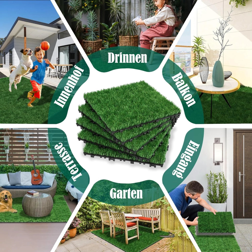 Piastrelle per prato artificiale, 30 x 30 cm, per balconi, terrazze, balcone, resistente alle intemperie, con funzione di drenaggio, in plastica artificiale, set da 33 pezzi