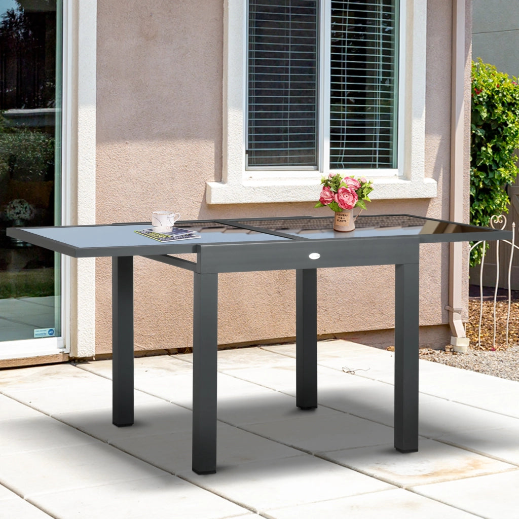 Tavolo da Giardino Allungabile in Alluminio con Piano Vetro Temperato ¨C Zephmum ¨C 80-160x80x75cm Nero