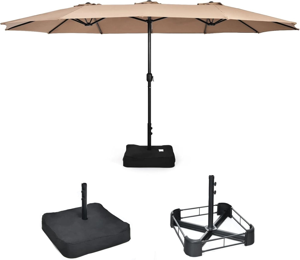 Ombrellone da Giardino Doppio 264x451cm, Ombrellone Rettangolare Anti UV con Manovella e Base, Parasole da Esterno Pieghevole per Balcone, Patio, Piscina, Terrazza, Bar, Cortile