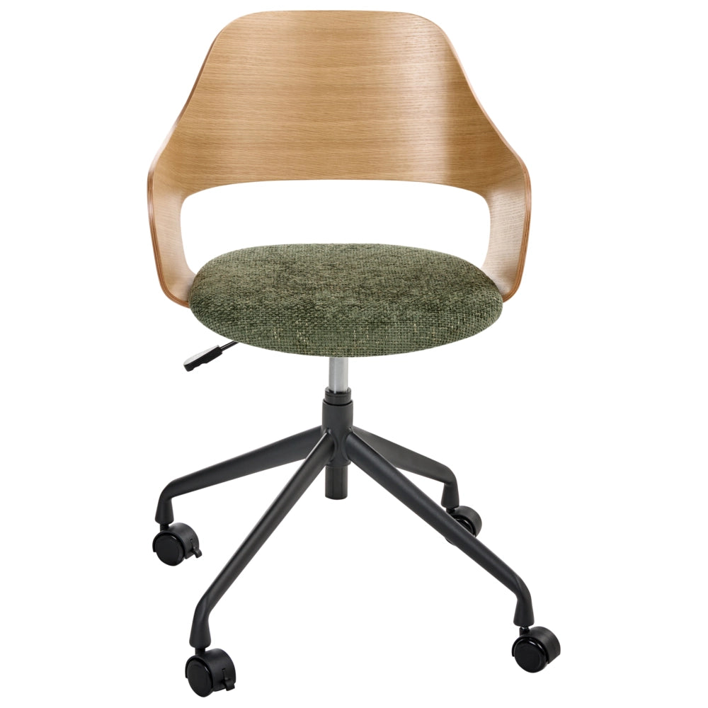 Sedia da ufficio con funzione girevole regolabile seduta in compensato e tessuto poliestere Marrone chiaro e verde elegante