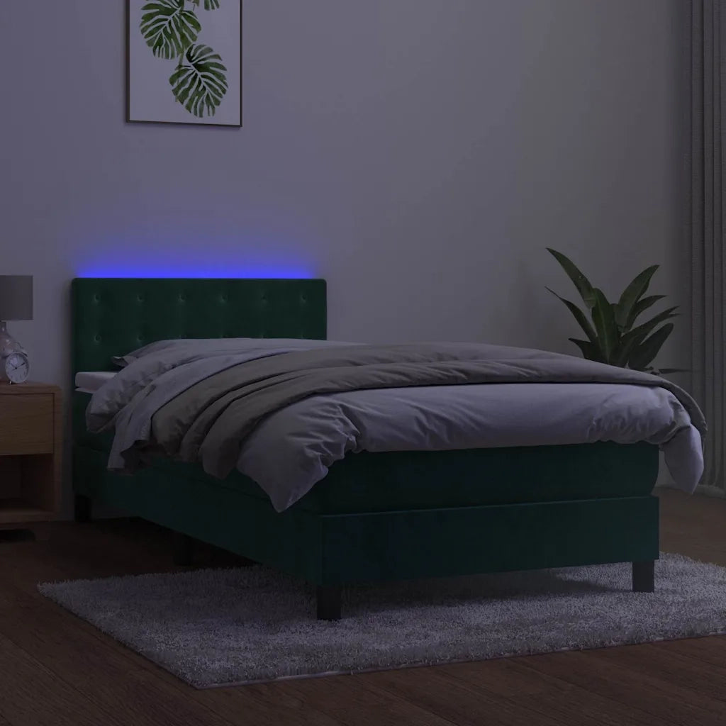 Letto a Molle con Materasso e LED Verde Scuro 80x200cm Velluto 3134612
