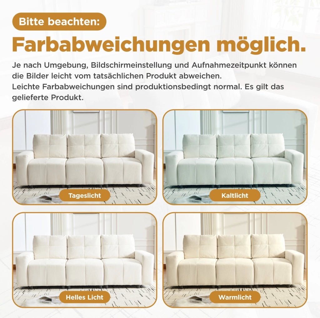 Divano modulare 3 posti convertibile 213 cm in tessuto chenille beige bianco