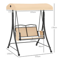 Dondolo da Giardino 2 Posti con Tetto Parasole Regolabile e Tasche Laterali Beige