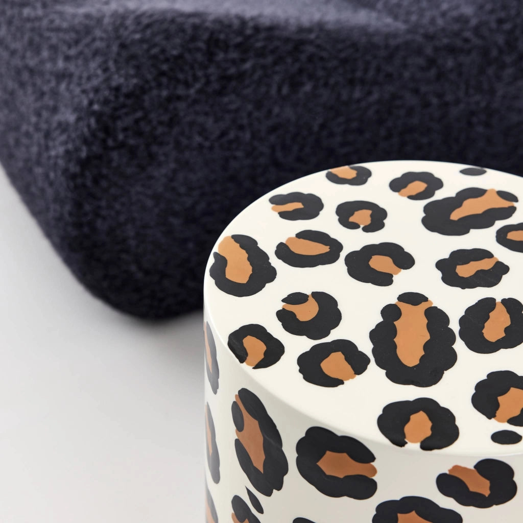 Tavolino da divano in acciaio smaltato, motivo leopardo, 46cm,