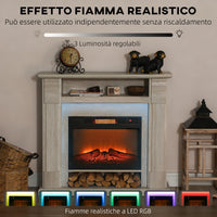 Camino Elettrico da Pavimento 105x27x97 cm 1800W Regolabile con Fiamma 3D Timer e Telecomando color Legno