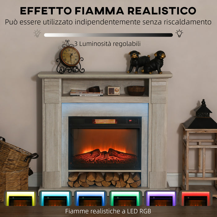 Camino Elettrico da Pavimento 105x27x97 cm 1800W Regolabile con Fiamma 3D Timer e Telecomando color Legno