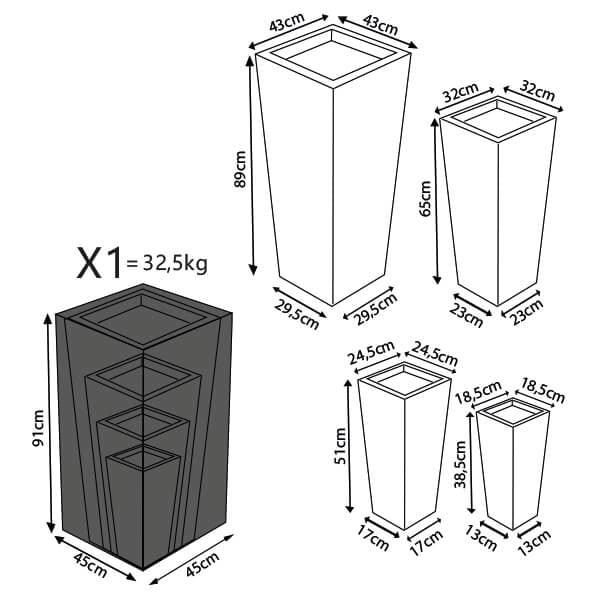 Set di 4 vasi da Giardino in Fibra di argilla cm 43x43x89 - DERRICK