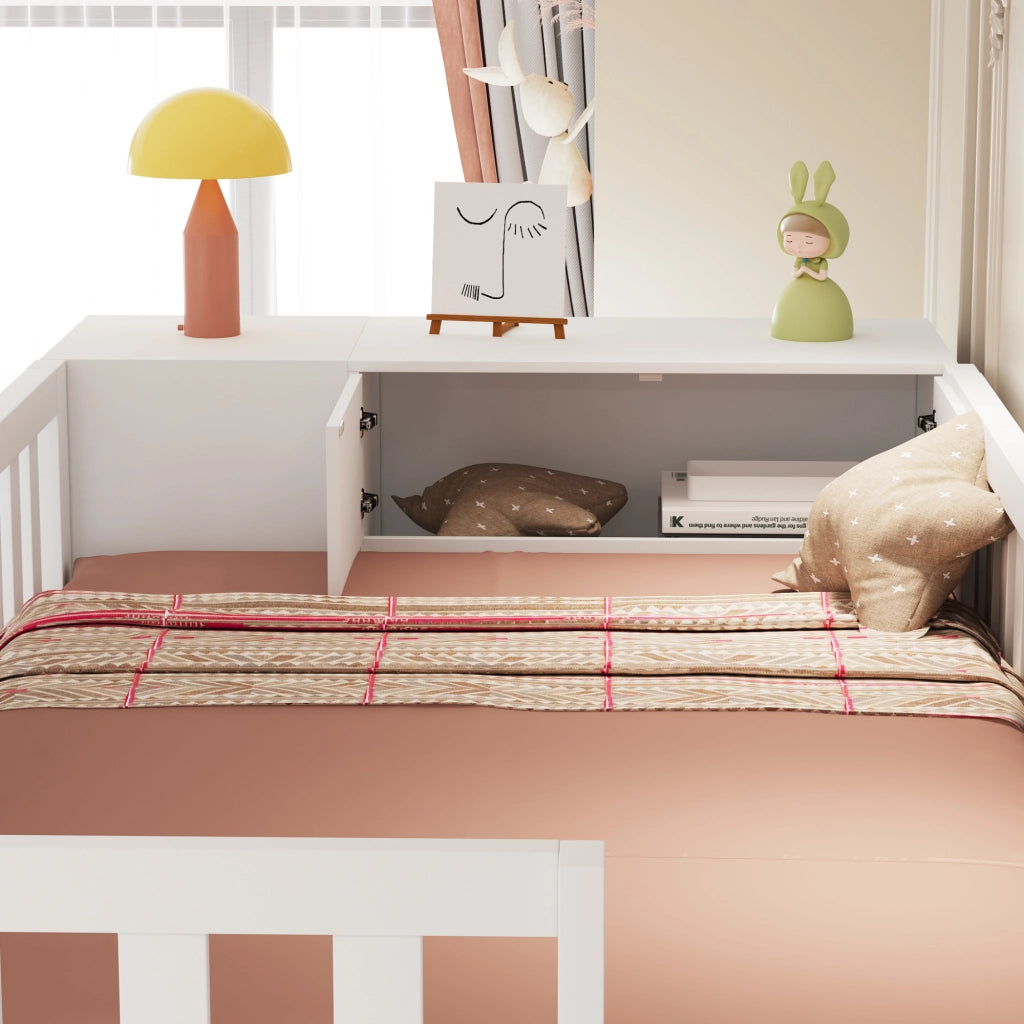OKWISH Letto a soppalco 90×200 cm, Letto Singolo con Armadio, Mensole e Scala con Cassetti, senza Materasso, in Legno, Bianco