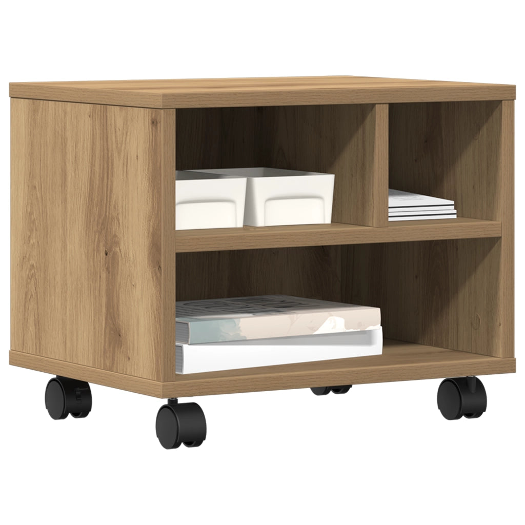 Supporto per Stampante con Ruote Rovere Artigianale 41x32x33,5 cm