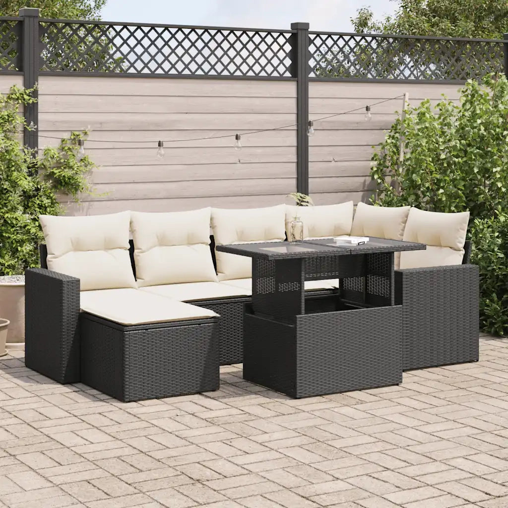 Set Divani da Giardino con Cuscini 7pz Nero Polyrattan 3326347