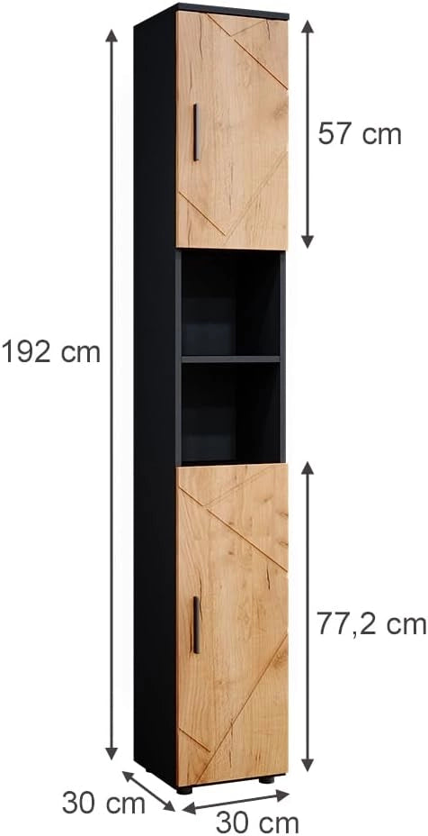 Mobile bagno alto Irma, Quercia dorata/antracite, 30 x 192 cm, per la conservazione di accessori da bagno e compatibile con la serie Irma