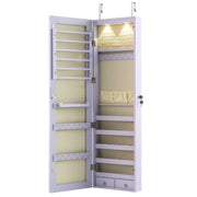 Armadio portagioie con specchio in legno a parete con LED interno 35,5x10x120cm Viola-Armadietti per gioielli