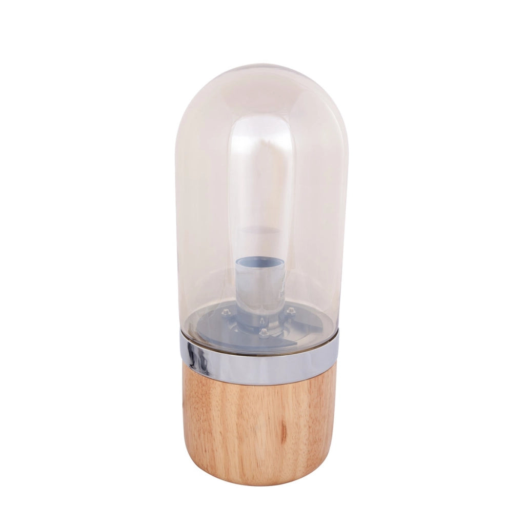 Lampada da tavolo Janus in vetro champagne e legno