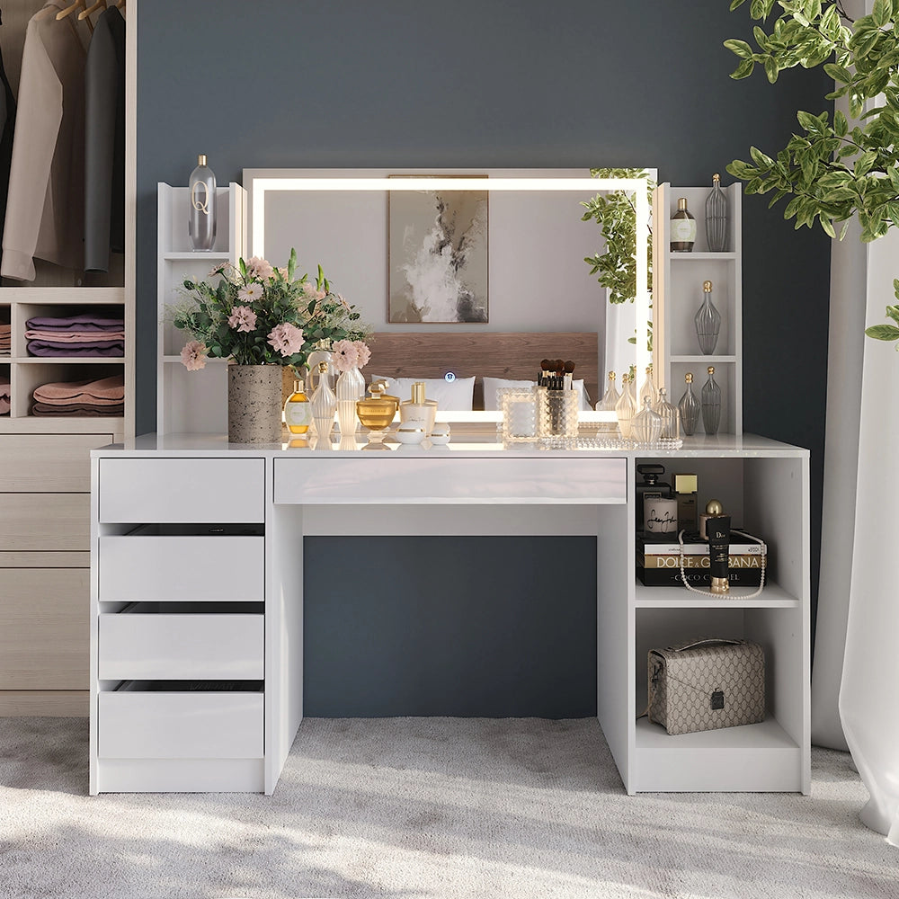 Vicco Tavolo da toeletta Bianco/bianco lucido 158.2 cm 4 parti
