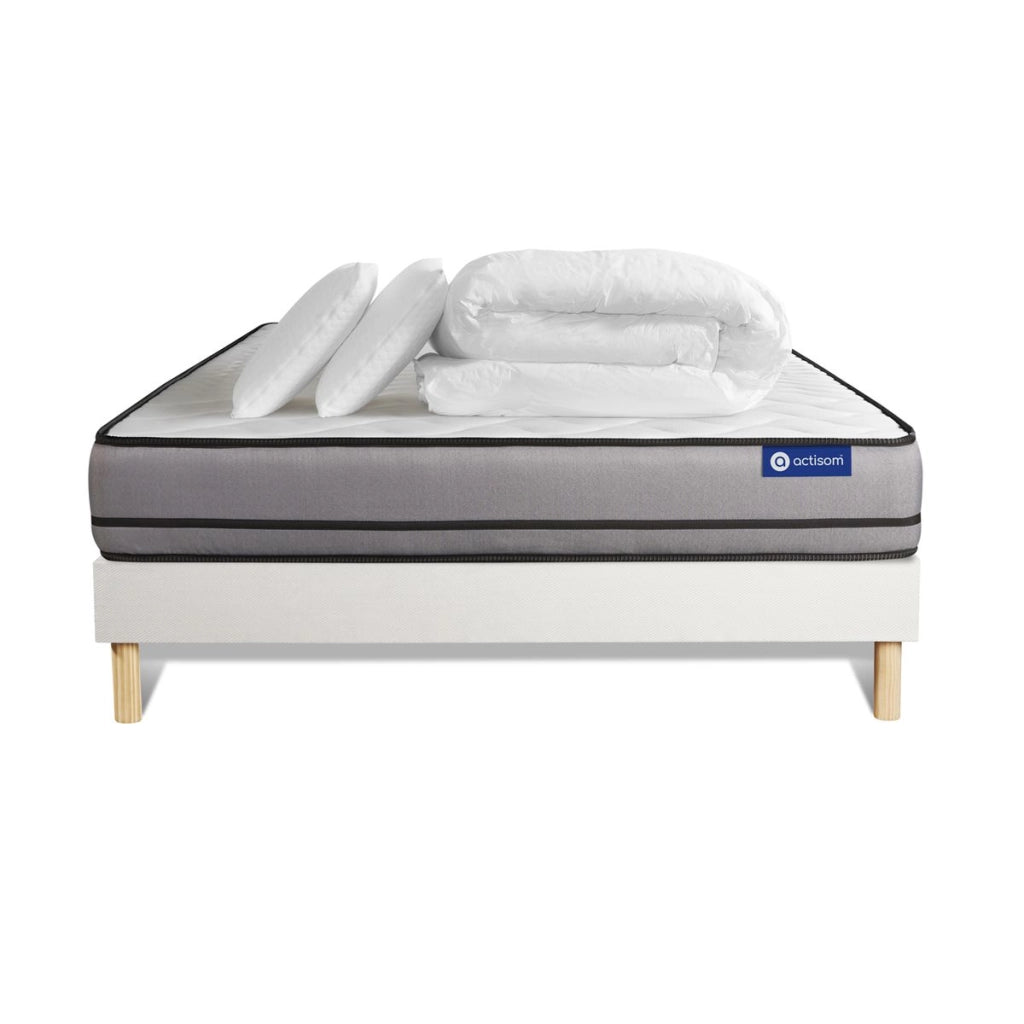 Pacchetto letto completo - Materasso 140x190cm + Box spring con doghe (kit) + 2 cuscini + Piumino - Actilatex Night