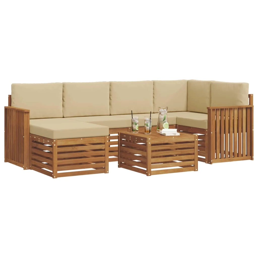 Set divano sezionale con cuscino 7 pcs Naturale e Beige 3375128