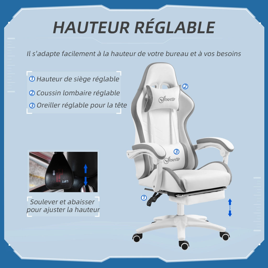Poltrona da gaming ergonomica ¨C zephmum ¨C bianco 65x65x121-129 cm