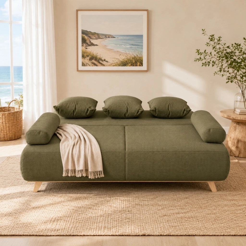 Divano letto 188x100x84 cm verde scuro con contenitore integrato –