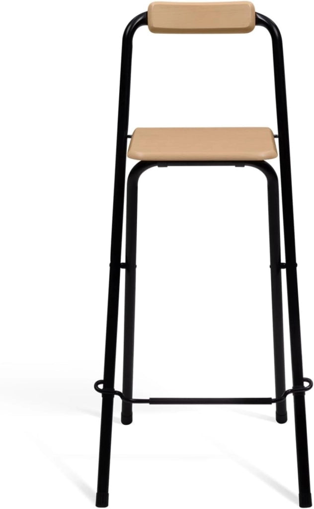 Set di 4 sgabelli da bar pieghevoli DETROIT con struttura nera e seduta effetto legno dal design industriale