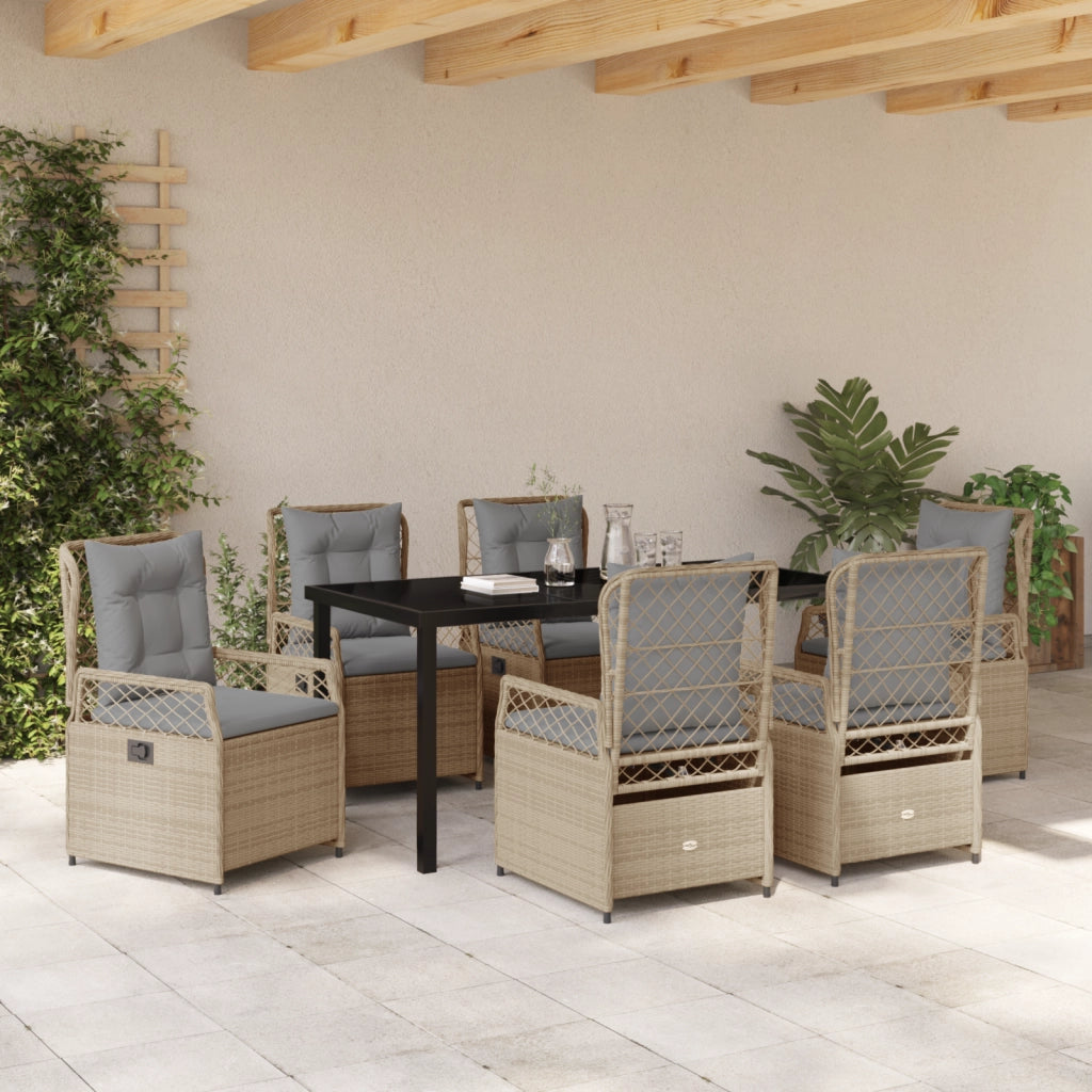Set da Pranzo da Giardino 7 Pezzi Beige Polyrattan