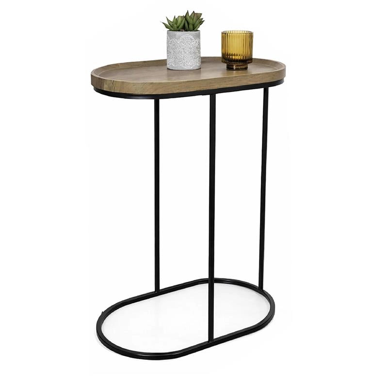 TAVOLINO CON STRUTTURA IN METALLO NERO E TOP IN MDF EFFETTO LEGNO SCURO MISURE: 46X30X60CM