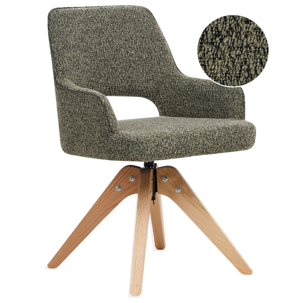 Sedia da pranzo girevole con schienale curvo tessuto boucle verde stile scandinavo