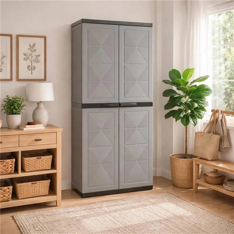ARMADIO BASIC LINE CON 3 RIPIANI REGOLABILI PER INTERNO E ESTERNO - DARK GREY DIMENSIONE 65X37X165H CM