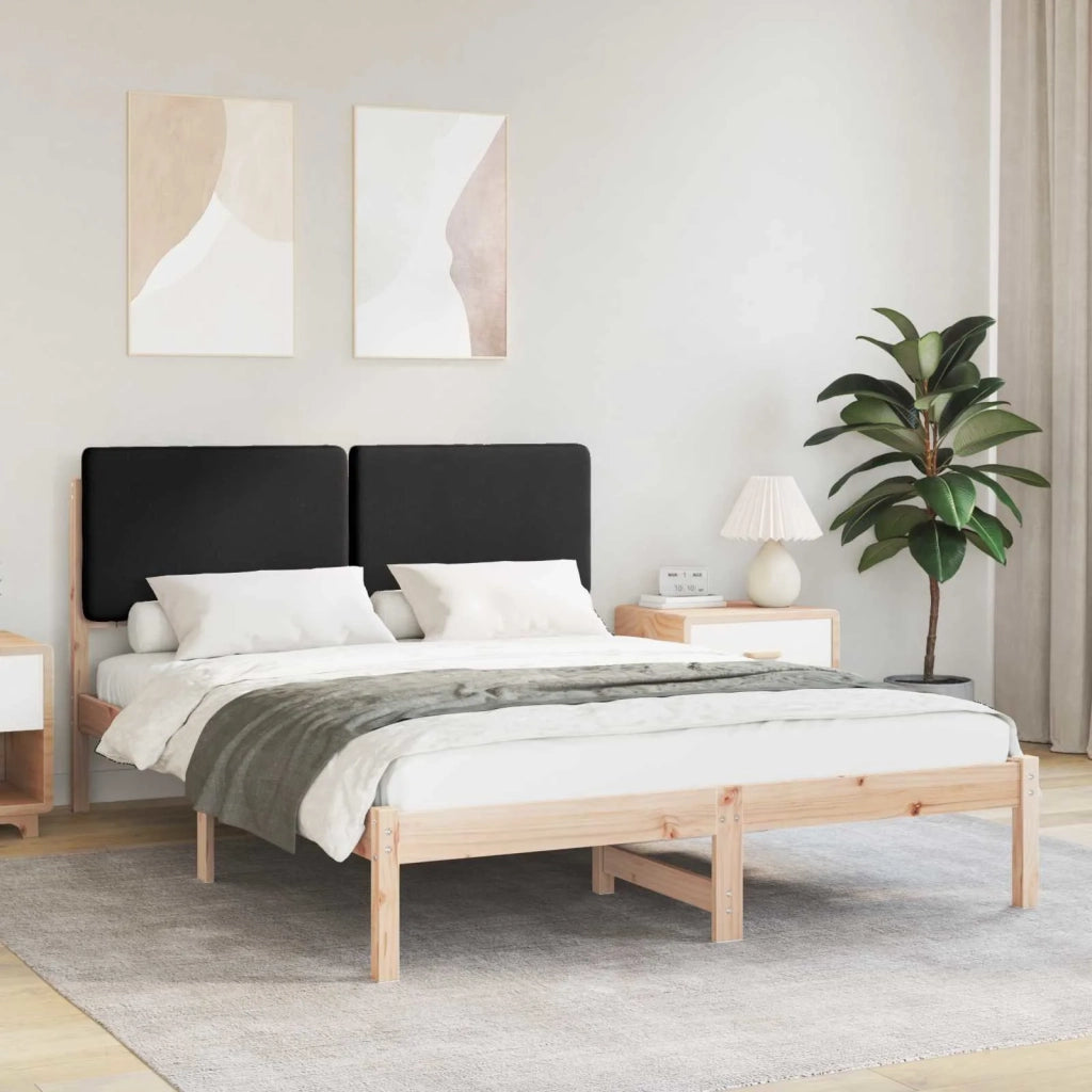 Letto con Testiera Rivestita Nero 140 x 200 cm Pino massello