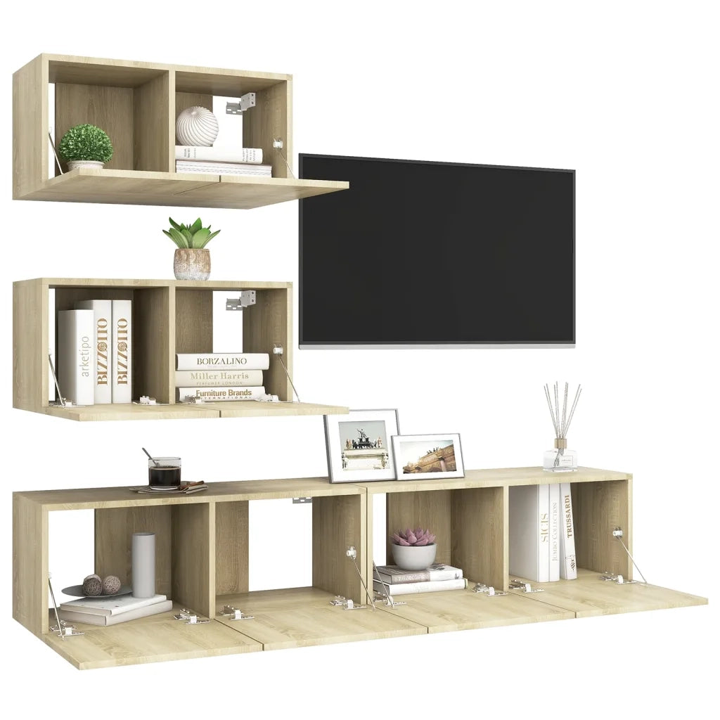 Set di Mobili Porta TV 4 pz | Armadietto TV | Mobile Porta TV Rovere Sonoma in Legno Multistrato