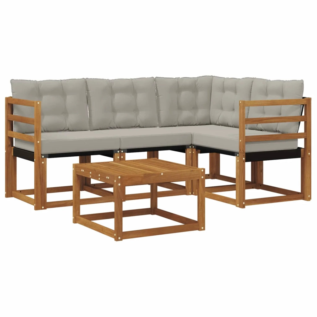 Set di divani da esterno 5 pcs Grigio Naturale e Chiaro