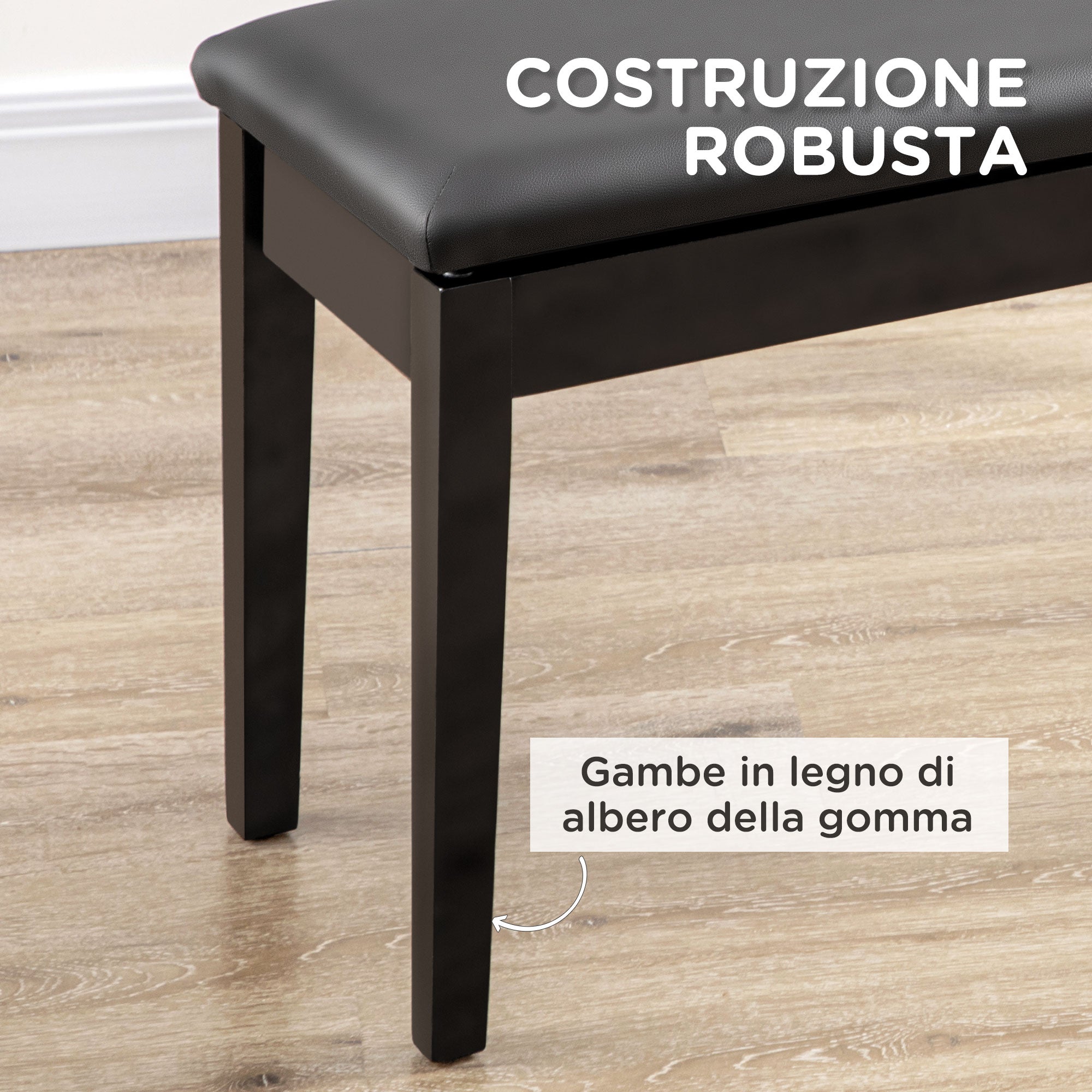 Sgabello per Pianoforte con Contenitore 75x35x49cm  in Legno e Finta Pelle Nero
