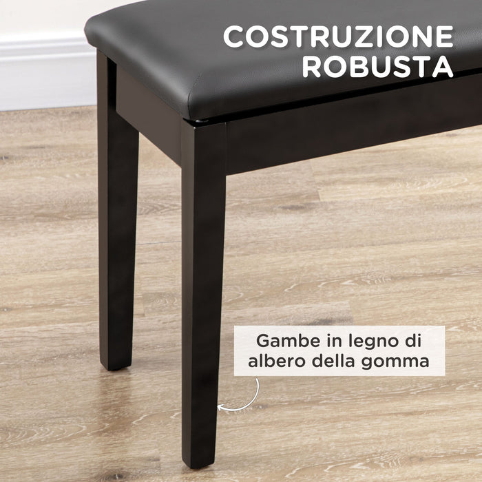 Sgabello per Pianoforte con Contenitore 75x35x49cm  in Legno e Finta Pelle Nero