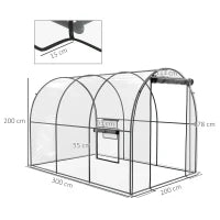Serra a Tunnel 3x2x2m con Porta Avvolgibile e Finestre a Rete in Acciaio e Plastica, Trasparente