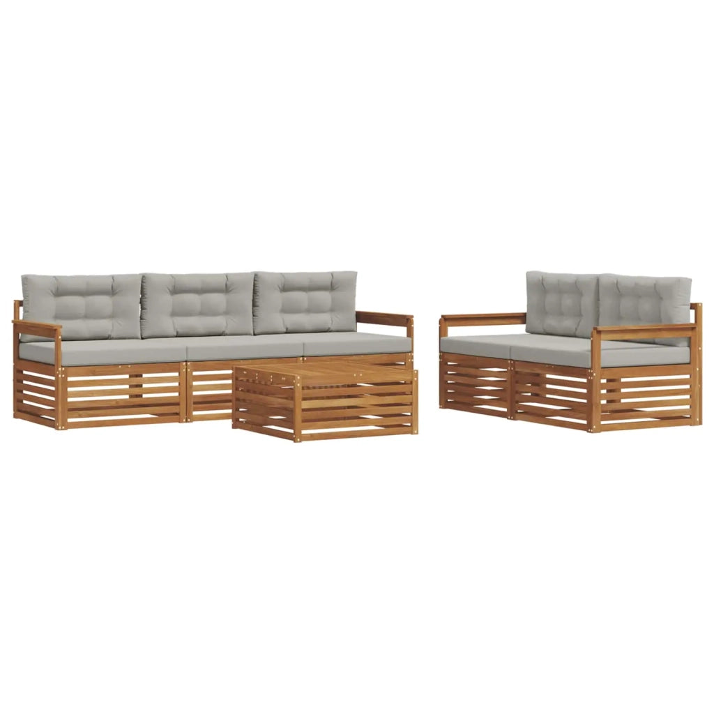 Set di divani da esterno 6 pcs Grigio Naturale e Chiaro