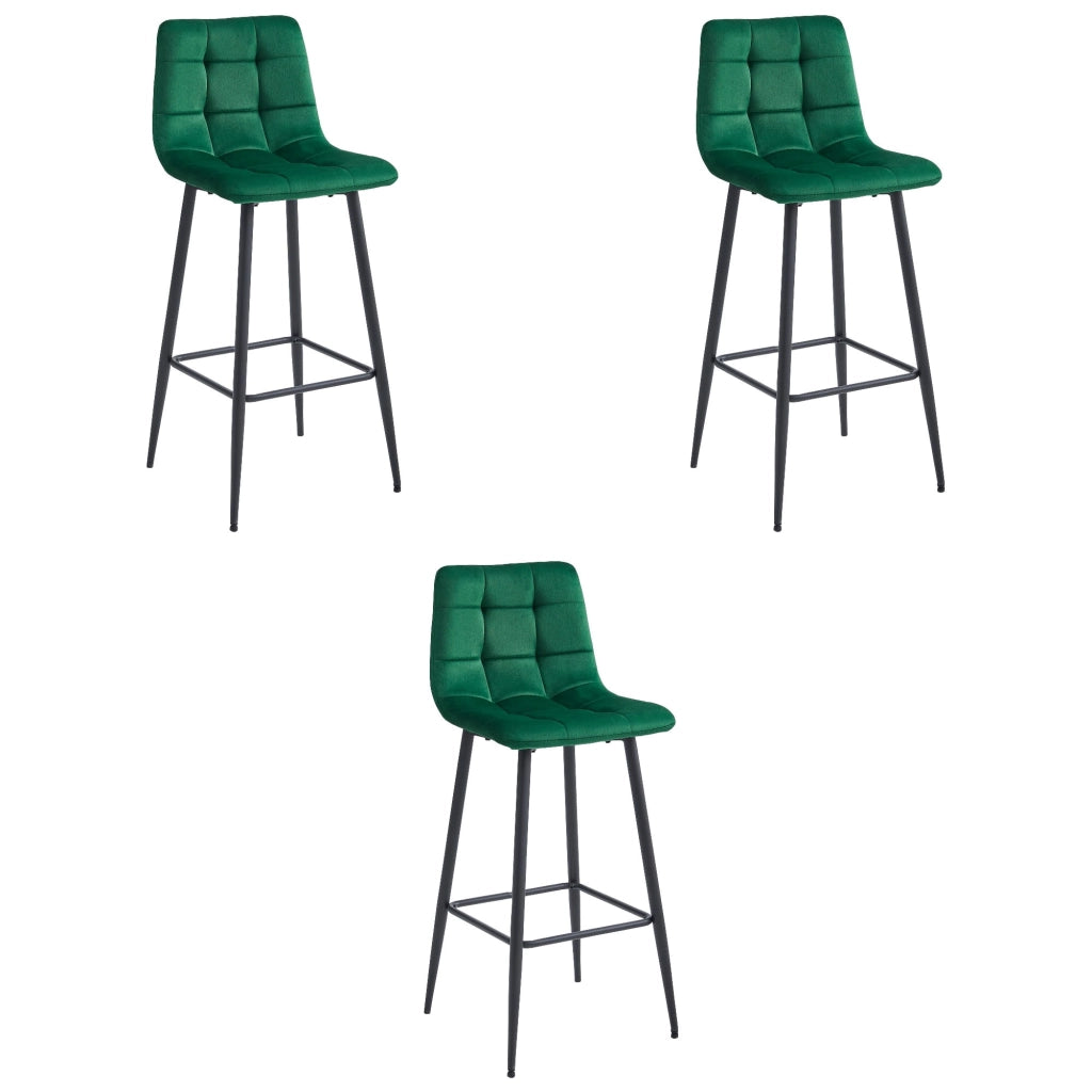 Sgabelli da bar Valora TEOTO in velluto verde scuro con gambe in acciaio nero x3