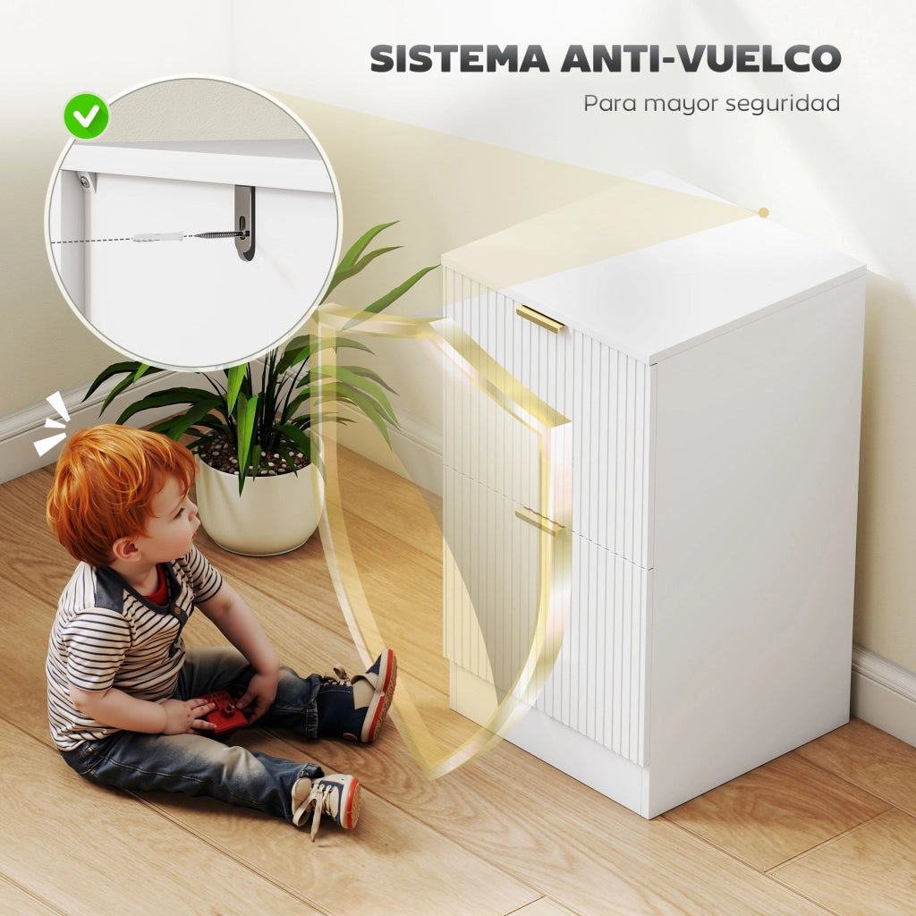 Cassettiera Ufficio 2 Cassetti Scanalati ¨C Xylo ¨C Bianco 40x40x71 cm