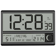 TFA-Dostmann 60.4524.01 Orologio da Parete Digitale Radiocontrollato con Display LCD Grande Fasi Lunari Alba Tramonto 158 Citta' colore Nero