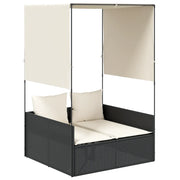 Lettino Prendisole | Sdraio da giardino | Lettino da sole con Tetto e Tende Nero in Polyrattan