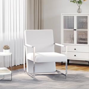 Poltrona con Gambe Cromate Bianca in Similpelle
